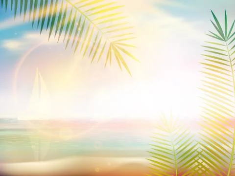 Sunrise on Caribbean beach design template. Stock Illustration