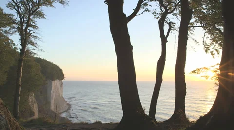 Sunrise At Chalk Cliff And Ocean With Full Sun Stock Footage 36646104