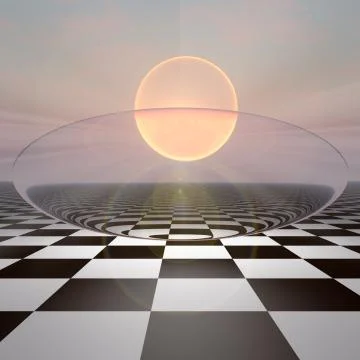Sunrise Checkered Crystal Sphere Stock Illustration