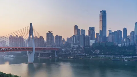 Sunrise. Chongqing city skyline. Time lapse. Stock Footage 74476868