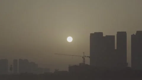 Sunrise City Locked View End in China 4K Stock Footage 346262477