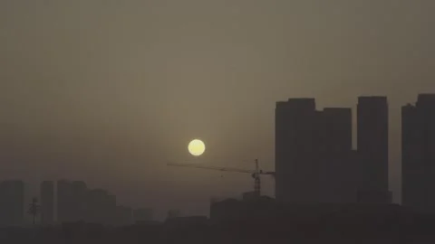 Sunrise City Locked View Start in China 4K Stock Footage 346263834