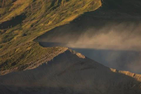 Sunrise close-up at the active volcano Bromo, and the Tengger massif, in East Stock Photos