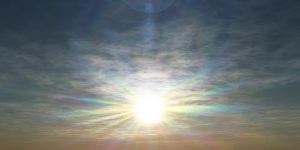 Sunrise with clouds, light and rays Illustrazione stock