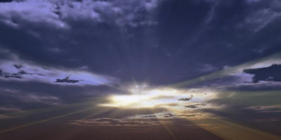 Sunrise with clouds, light and rays Stockillustratie