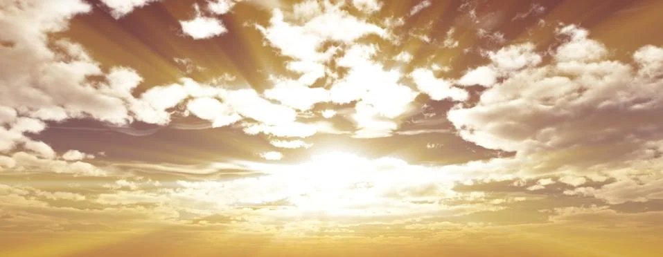 Sunrise with clouds, light and rays Illustrazione stock