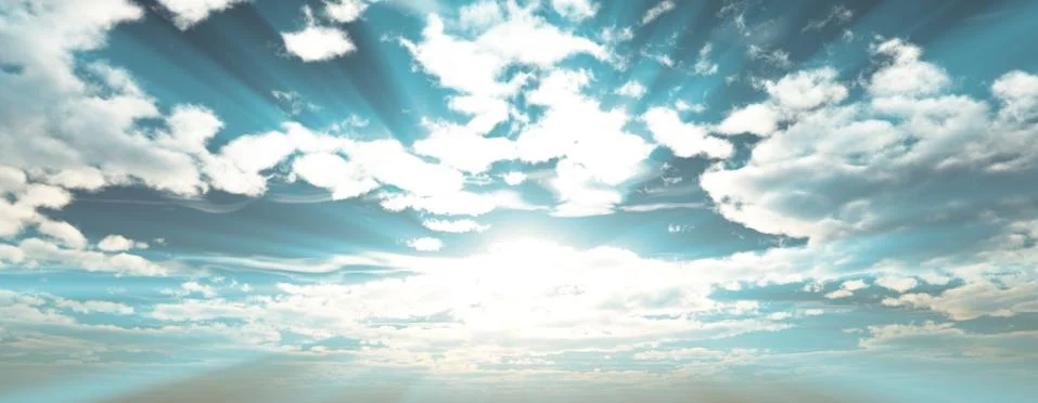 Sunrise with clouds, light and rays Stock Illustration