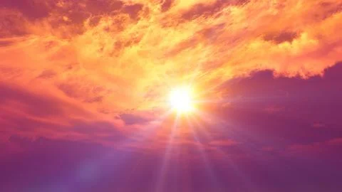 Sunrise with clouds, light rays and other atmospheric effect, illustration Stock Illustration