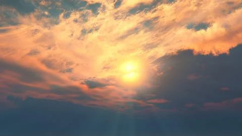 Sunrise with clouds, light rays and other atmospheric effect, illustration Stock Illustration