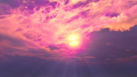 Sunrise with clouds, light rays and other atmospheric effect, illustration Stock Illustration