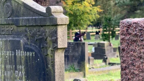 Sunrise Cobweb Swaying Between Two Gravestones in Chatham Cemetery 4K Stock Footage 253813258