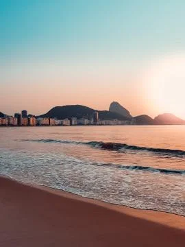 Sunrise in Copacabana beach, Rio de Janeiro, Brazil Stock Photos