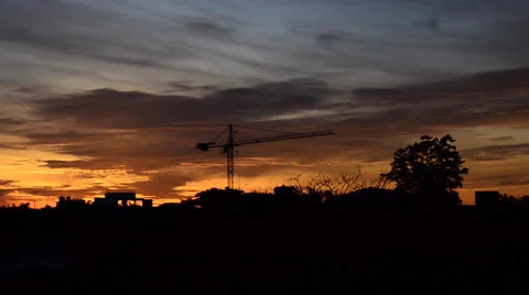 Sunrise with crane construction in dawn. HD 库存影片 41411490