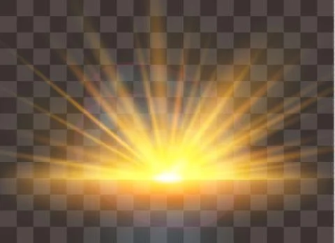 Sunrise, dawn. Vector transparent sunlight. Special lens flare light effect Stock Illustration