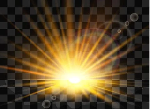 Sunrise, dawn. Vector transparent sunlight. Special lens flare light effect Stock Illustration
