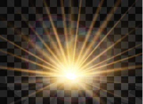 Sunrise, dawn. Vector transparent sunlight. Special lens flare light effect Stock Illustration