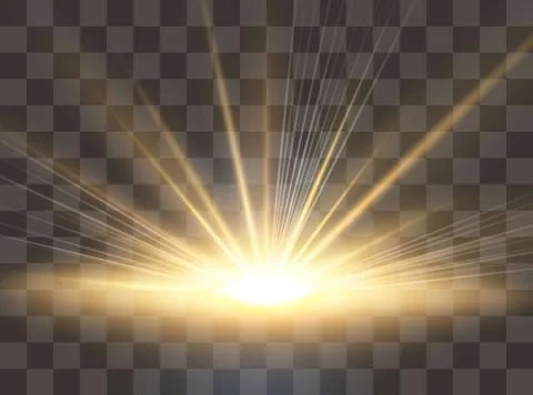 Sunrise, dawn. Vector transparent sunlight. Special lens flare light effect Stock Illustration