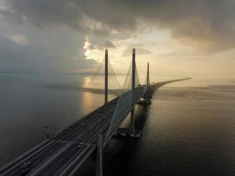 Sunrise with dramatic cloud during sunrise at Penang Second Bridge 写真素材