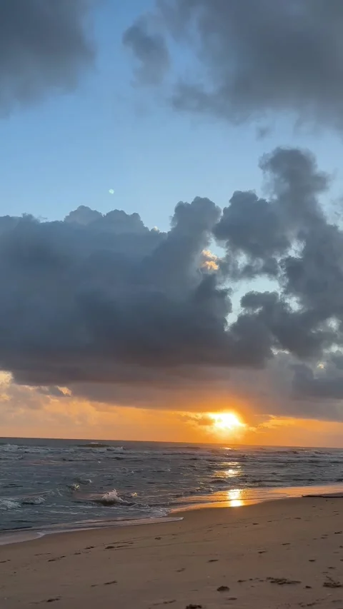 Sunrise with Dramatic Clouds over South China Sea, Malaysia Stock Footage 328489502