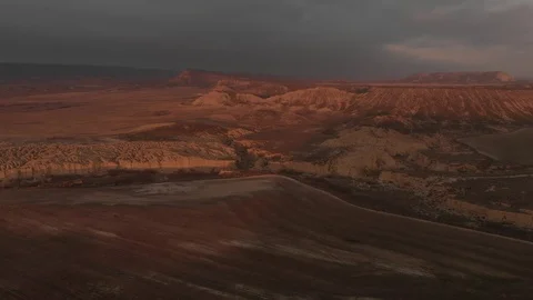 Sunrise Drone Flight over Desert Landscape Bardenas Reales Stock Footage 103317424
