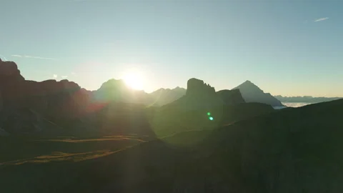 Sunrise Drone Flight Over Mondeval Plateau Near Lastoi de Formin Stock Footage 336671900