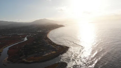 Sunrise Drone Over Ocean Homes and Marsh 库存影片 100656178