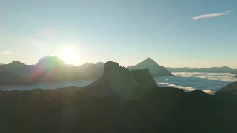 Sunrise Drone Panorama Over Mondeval Plateau Near Passo Giau Stock Footage 336696953