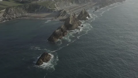 Sunrise drone point of view of Cliffs and Ocean in Spain 4K Stock Footage 137706434