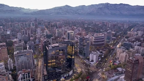 Sunrise drone shot over MUT building in Santiago, Chile Stock Footage 310795412