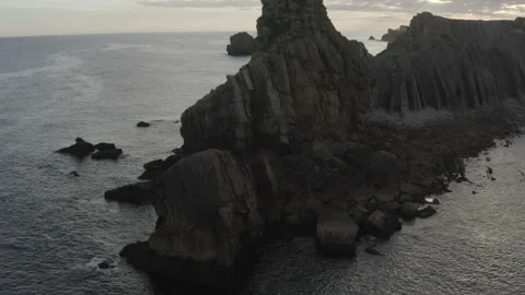 Sunrise drone view of Cliffs and Ocean in Cantabria, Spain Stock Footage 137708080