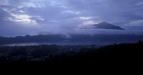 Sunrise Drone View of Mount Agung from Mount Batur Summit Stock Footage 346384835