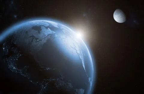Sunrise on Earth with the moon Ilustração Stock