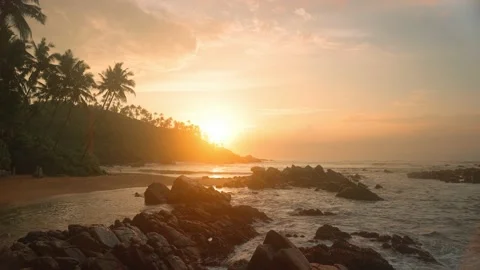 Sunrise on an empty paradise beach in Sri Lanka. A secluded exotic beach fo.. Stock Footage 228293171