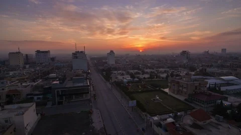 Sunrise in Erbil streets Stock Footage