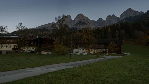 Sunrise at farm in Austria Stock-Footage 100437688