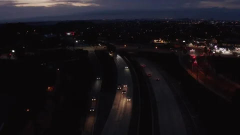 Sunrise first light aerial drone shot of US-101 highway entering beach town Stock-Footage 269371402
