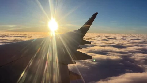 Sunrise Flight, Tranquil Wing and Cloudscape Stock Footage 259498348