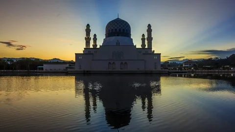 Sunrise Floating Mosque Stock-Footage 85329445