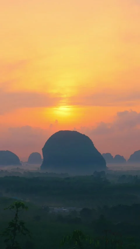 Sunrise Focus Pull From Blurred Foreground To Scenic Krabi View Stock Footage 346985679