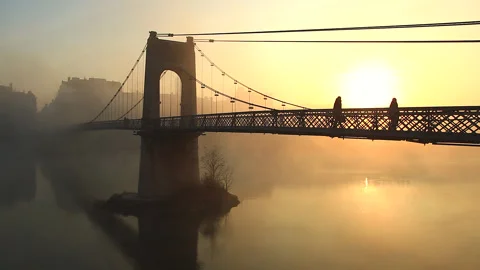 Sunrise footbridge Stock Footage 132053127