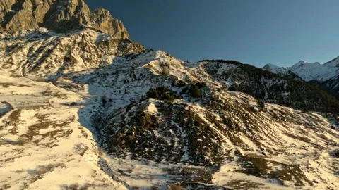 Sunrise FPV Drone in Winter Snow Mountain Cinematic 4K Stock Footage 288092269