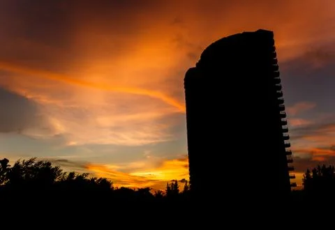 Sunrise in front of the building Stockfoto's