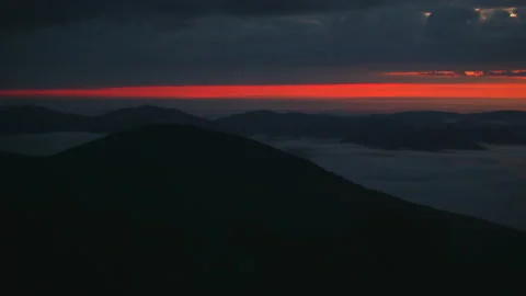 Sunrise high angle aerial view with clouds in Wintergreen Resort Virginia Stock Footage 160221672