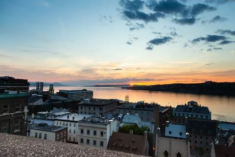 Sunrise high angle view of the lower Quebec old town Stock Photos