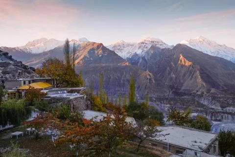 Sunrise at Hunza Nagar valley. Gilgit Baltistan, Pakistan. Stock Photos