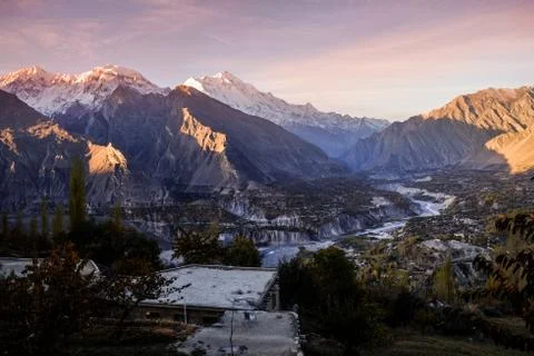 Sunrise at Hunza Nagar valley. Gilgit Baltistan, Pakistan. Stock Photos