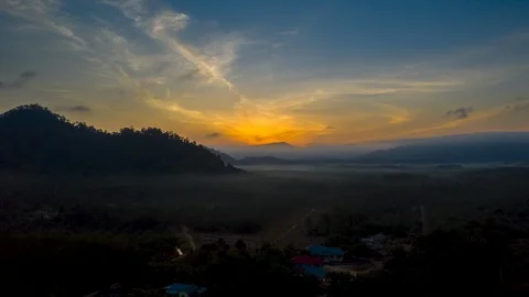 Sunrise hyper-lapse aerial view of oil palm plantation at Pagoh, Muar Stock Footage 115261183