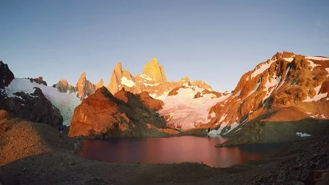 Sunrise hyperlapse over Mt. Fitz Roy. Patagonia region of Argentina Stock Footage 97201752