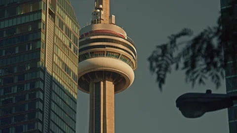 Sunrise Illuminates CN Tower Through Toronto Skyline Stock Footage 281428174