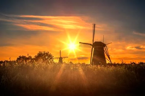 Sunrise on the Kinderdijk Stock-Fotos